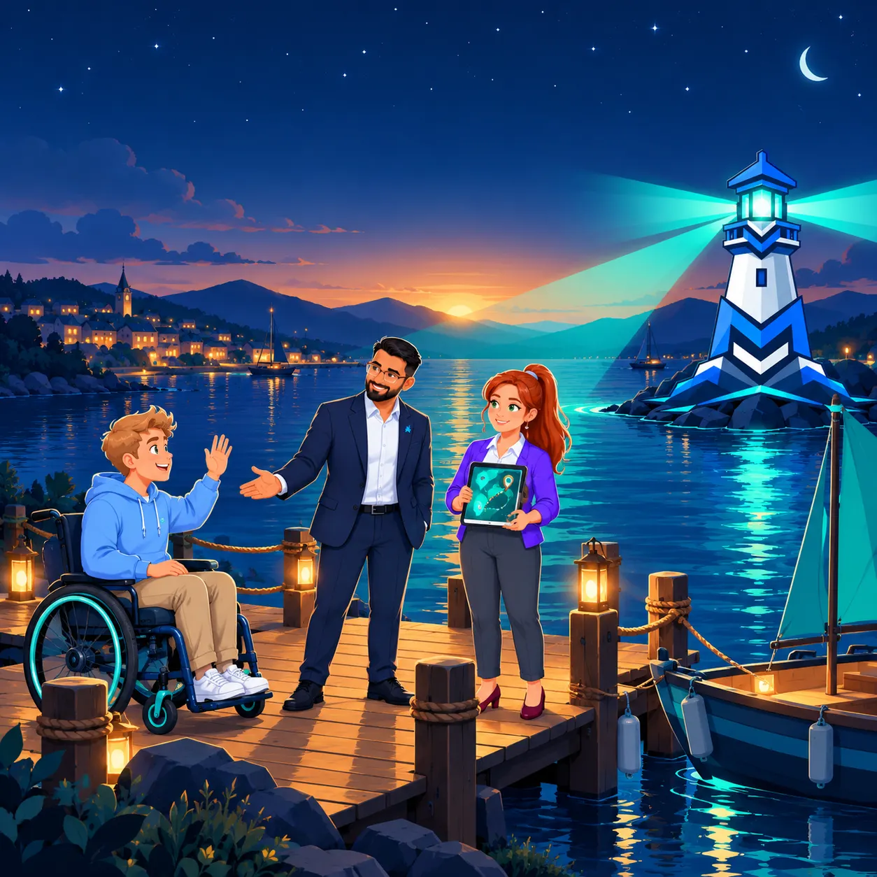 Pharos welcomes a newcomer and guides them into the harbour.